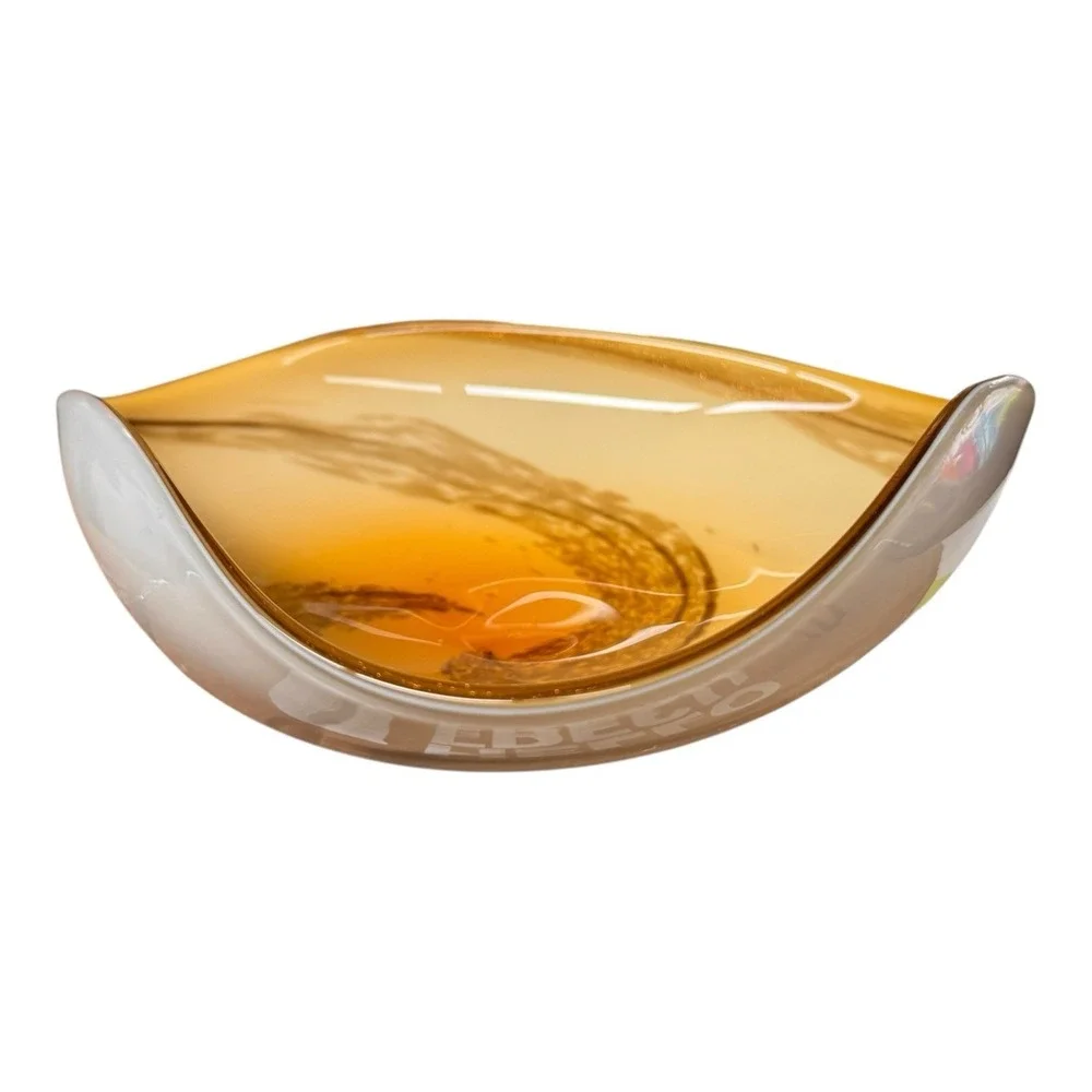 MCM Murano Glass Bowl Yellow Over White Cased with Swirls Gold Glitter‎ Italian